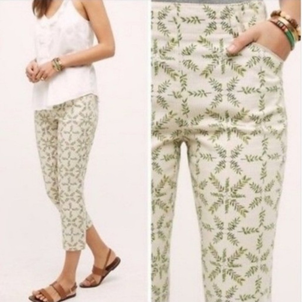 Cartonnier Anthropologie Charlie Trouser Pants Size 6 Green Leaf Print Workwear